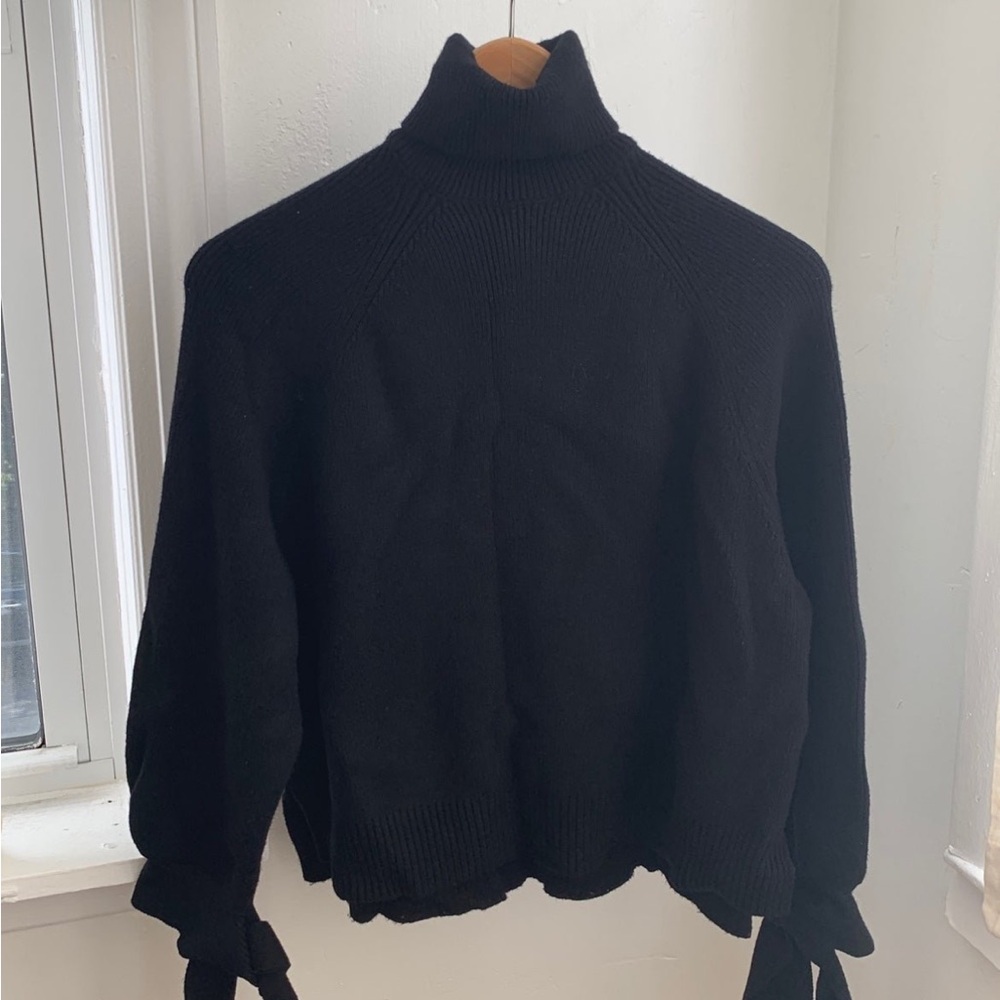 Zara Black Knit Turtleneck Sweater with Tied Cuffs